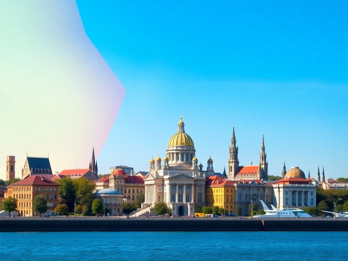 Peisaj cu repere românești și simboluri ale diplomației internaționale.