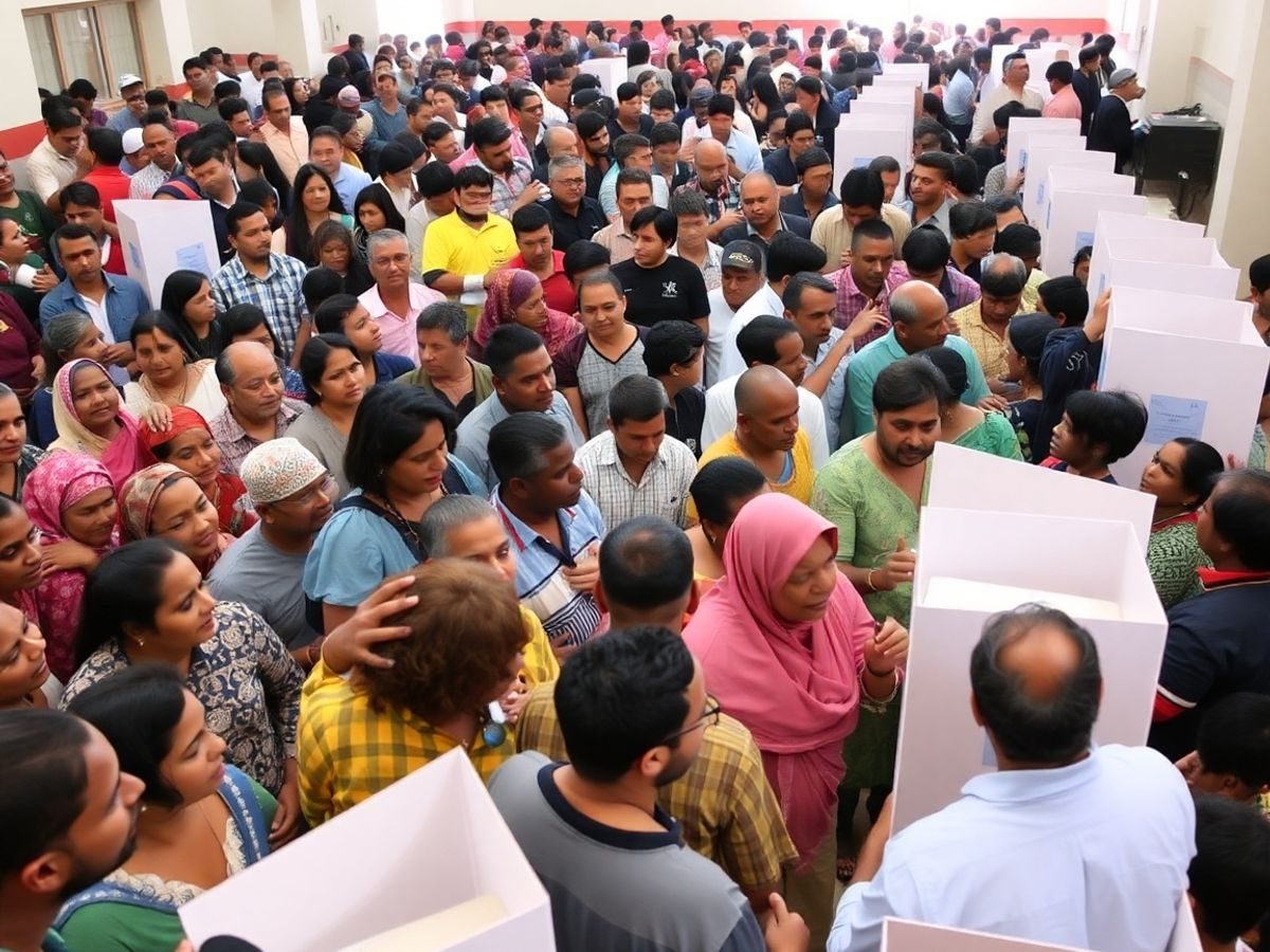 O mulțime diversă la o stație de vot.