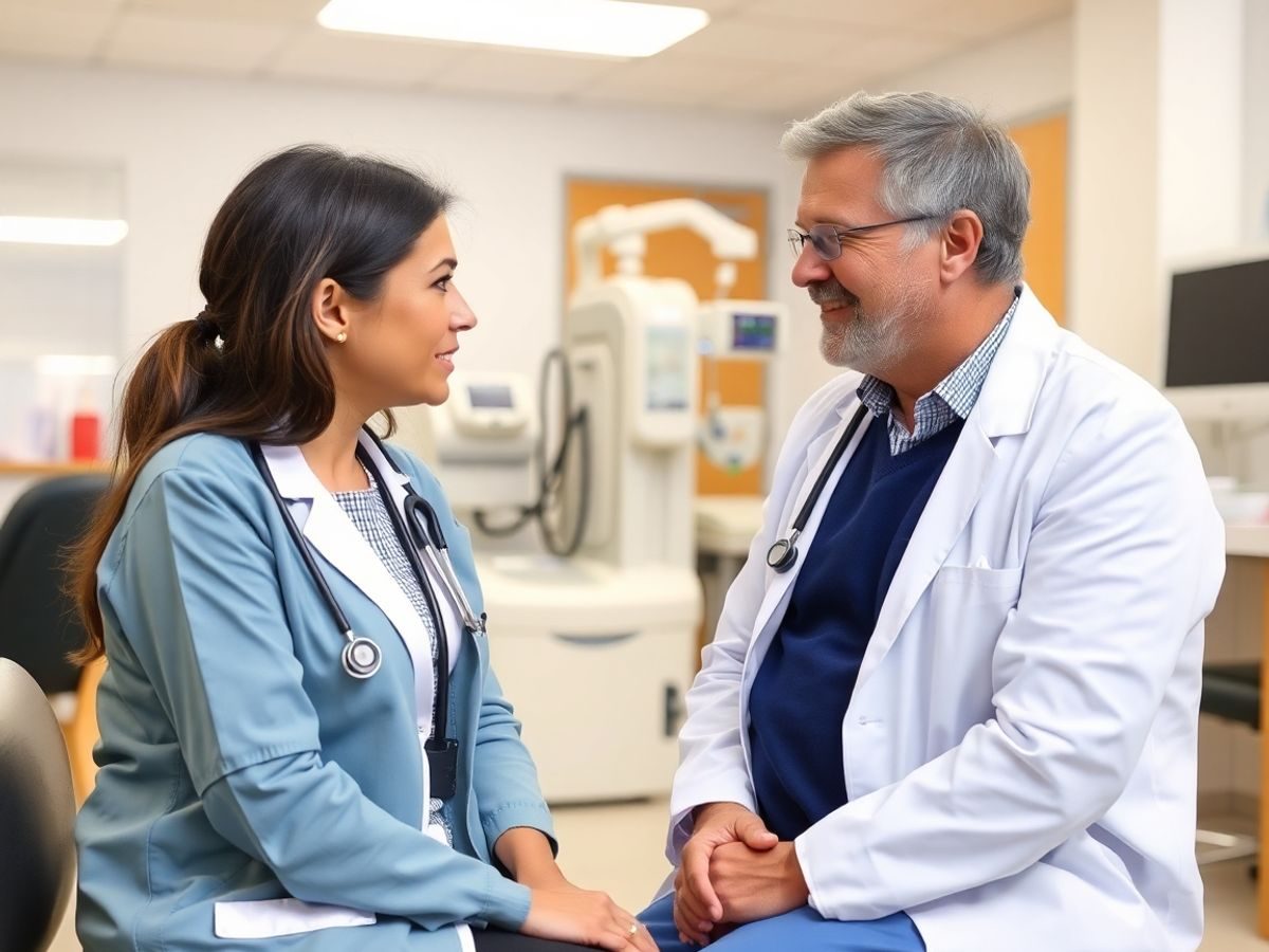 Medicul discutând cu pacientul într-o clinică modernă.