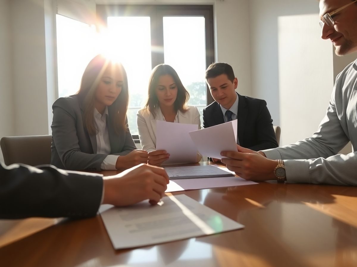 Antreprenori discutând documente legislative