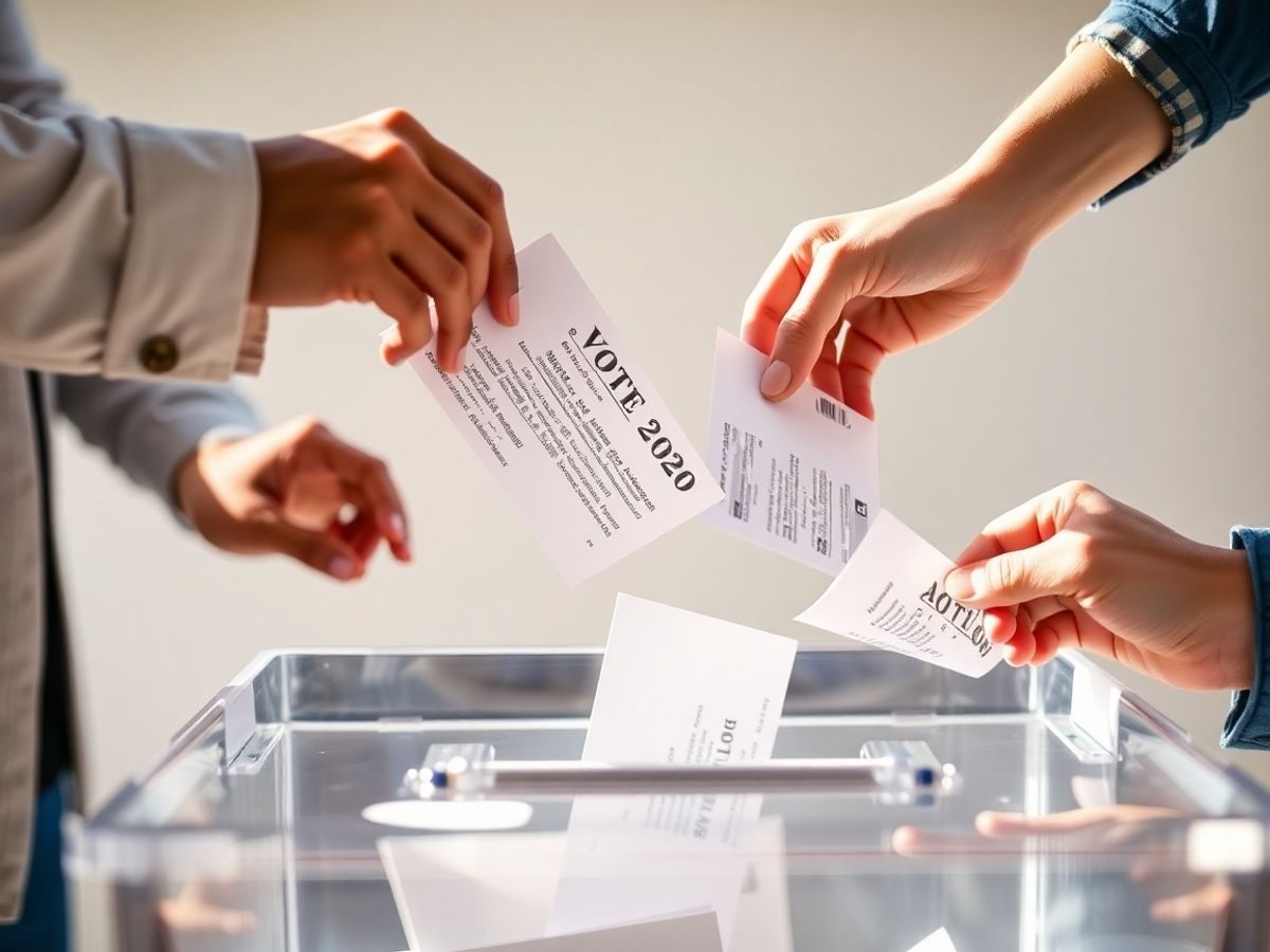 Oameni votând democratic într-o secție de votare.